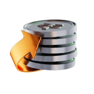 Stack of coins with a swap arrow